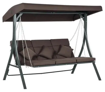 Image de Balançoire de jardin de style hollywoodien - Banc balançoire pour 3 personnes - Toit réglable - Capacité de charge jusqu'à 270 kg - Dimensions : 198 x 118 x 168 cm - Couleur : marron