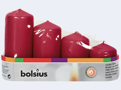 Produktbild von Bolsius Stumpenkerze Adventsset altrot, H:12/10/8/6 cm, Ø 4,8 cm, 4er Pack