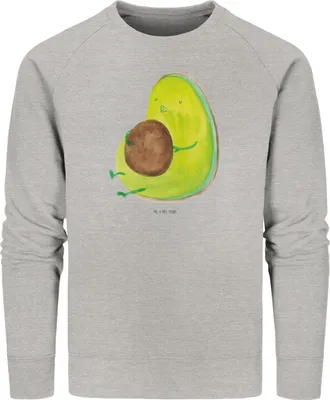 Produktbild von Mr. & Mrs. Panda Baumwoll Sweatshirt Avocado Pfeifen Größe S - Heather Grey - Geschenk, Rund, Abnehmen, Pullover, Diät, Nachhaltiger, Sweater, Pulli
