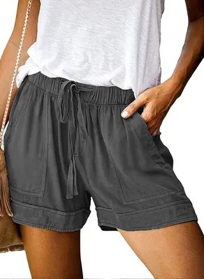 Produktbild von Damen Shorts mit hoher Taille – lässig und elegant – mit Taschen – dunkelgrau