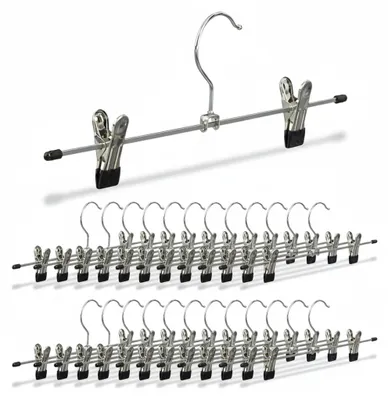 Image de Lot de 25 cintres pour pantalons Relaxdays, 2 pinces par cintre, cintres à pinces pour pantalons et jupes, H x l x P : 11,5 x 35 x 2 cm, métal, argent