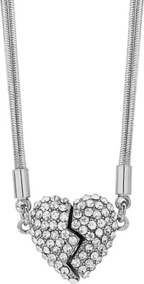 Produktbild von Damen-Halskette mit magnetischem Anhänger und gebrochenem Herzen, Strass, verstellbare Länge, Hämatit-Therapie, natürliche Linderung von Nackenschmerzen, Migräneheilung, Choker-Halskette