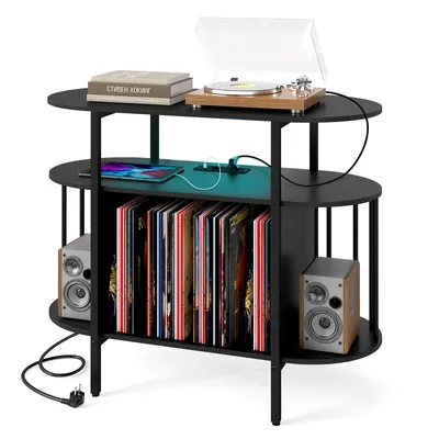 Zdjęcie produktu dla Podstawa pod gramofon COSTWAY z regulowaną oświetleniem LED i stacją ładowania, kolor czarny