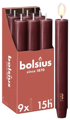 Produktbild von Bolsius - Stabkerze XL Rustik - 23 x 3 cm - bordeauxrot - im Karton zu 9 Stück -