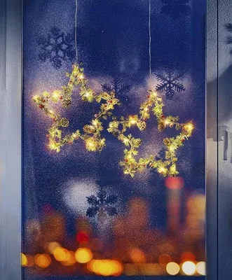 Productafbeelding van Metalen kerststerren set van 2 - Ø 27 cm - met LED verlichting - sfeervolle winterdecoratie