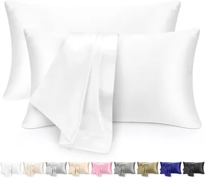 Obrázok produktu pre Poťah na vankúš, satén, 51 x 76 cm, 2 kusy, pre ženy, podobný poťahom na vankúše zo saténu, poťah na vankúš 51 x 76 cm, biela farba