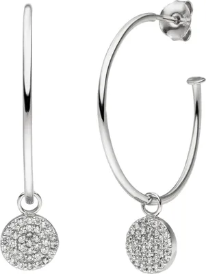 Produktbild von Halbcreolen aus 925 Silber rhodiniert mit Anhänger 74 Zirkonia Ohrringe Creolen