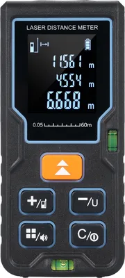 Obrázok produktu pre Laserový merač vzdialenosti, 60 m/196 stôp, prenosné laserové meracie zariadenie s 2 vodováhami, veľký LCD displej s podsvietením, prepínanie jednotiek m/ft/in, Pytagorov režim, meranie vzdialenosti, plochy, objemu