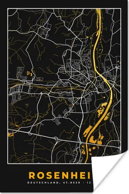 Produktbild von MuchoWow® Poster Rosenheim - Stadtplan - Karte - Deutschland - Gold 120x180 cm - Kunstposter