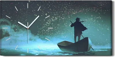 Produktbild von Wanduhr Uhr Wandbild Leinwand 60x30 Kunst Mann rudert ein Boot im Meer - weiße Hände