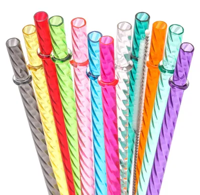 Immagine prodotto di Cannucce di plastica riutilizzabili - 12 pollici - Set da 12 pezzi, disponibili in vari colori