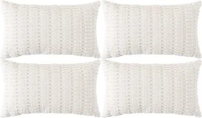 Produktbild von Set mit 4 dekorativen Kissenbezügen, 30 x 50 cm, cremefarbene Cord-Kissen, Couchkissen, Dekokissen, weiche Kissenbezüge für die Couch