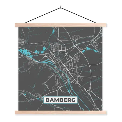 Produktbild von MuchoWow® Textilposter Stadtplan - Deutschland - Blau - Bamberg - Karte 60x60 cm mit holzfarbenen Rahmen - Wanddekoration