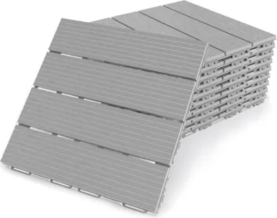 Produktbild von FORTENA Terrassenfliesen (grau) 30x30cm, 8 Stück, 0,72 qm, Anti-Rutsch-Oberfläche, Klickfliesen aus Kunststoff in Holzoptik, Bodenbelag, witterungsbeständig: Grau