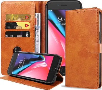 Produktbild von Geschikt voor iPhone 7/8 Telefoonhoesje  Kunstleer met Magnetisch lipje en Pasjeshouder Book Case met Klepje - Bruin -  Smartphonica