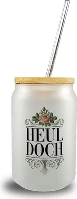 Produktbild von Heul doch Rose Trinkglas mit Bambusdeckel Rosendekor