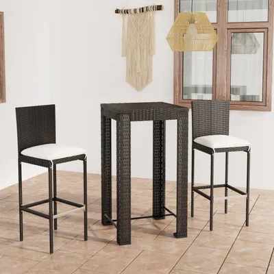 Obrázek produktu pro Maison Exclusive - 3dílný zahradní barový set s poduškami polyratan černý
