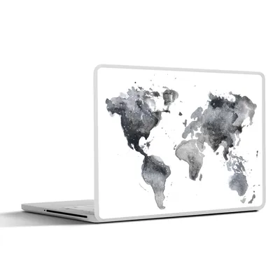 Produktbild von MuchoWow® Laptop Aufkleber Sticker Cover Weltkarte - Abstrakt - Grau - Aquarell 31x22.5 cm - Laptop-Deko