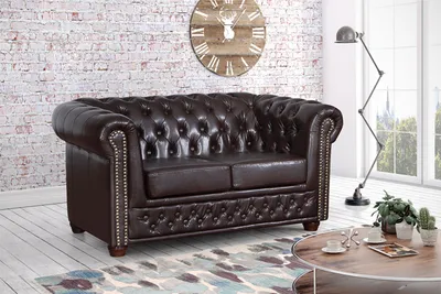 Produktbild von Edles Chesterfield Sofa 2 Sitzer in Kunstleder Vintage braun Couch Polstersofa