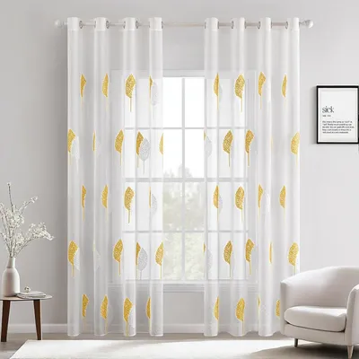 Immagine prodotto di Tende trasparenti con motivo floreale ricamato, set di 2 pezzi, dimensioni 140 x 225 cm, con passanti