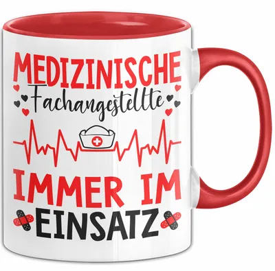 Immagine prodotto di Tazza per assistente medico – Idea regalo divertente con scritta: «Assistente medico – Sempre in servizio» (rossa)