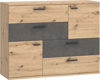 Produktbild von Furniture24 Kommode Skive SKVK46-Q45 Schubladenschrank 2 Türen 4 Schubladen Artisan Eiche Beton dunkelgrau