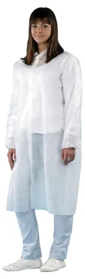Produktbild von 10x Besucherkittel aus Vlies PP 120 cm weiss mit Druckknöpfen