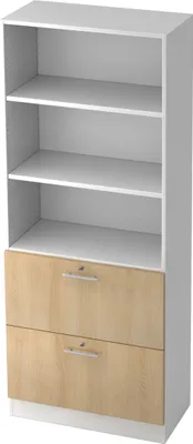 Produktbild von bümö office Hängeregister Kombi - 2 Schübe - Griff: Relinggriff (Kunststoff), Nachbildung: Weiß/Eiche