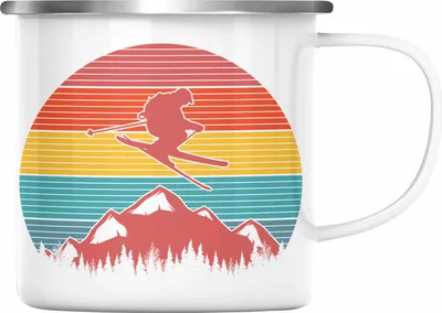 Produktbild von Trendation - Ski Emaille Tasse Geschenk Grafik Geschenkidee Skifahrer Geschenk Winter Berge (Silber)