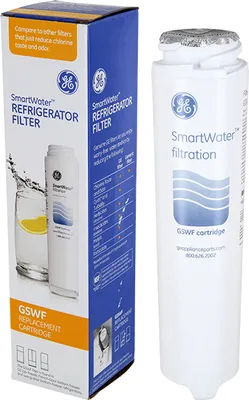 A GE SmartWater refrigerator filter and its packaging are displayed against a white background.