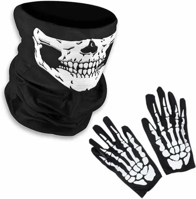 Productafbeelding van Fietshoofdband met masker - Halsdoek set - Motorrijden - Doodskop design - 2 stuks - Zwart