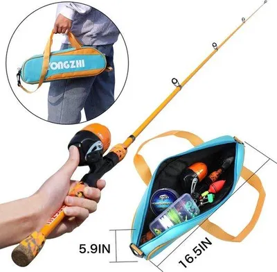 Produktbild von Famanu Angelset für Kinder - Teleskopische Rute, Tragetasche, Bunt