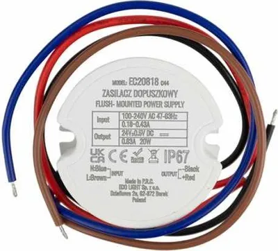 Immagine prodotto di Alimentatore per box fi60 1,2A 20W 24V IP67 50x50x22 Ecolight EC20818