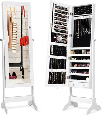Produktbild von Schmuckschrank Abschließbar chmuck Spiegelschrank mit Spiegel 46 x 37 x 156 cm Weiß