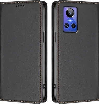 Produktbild von Handyhülle für Realme GT Neo 3, Kunstleder Klapphülle Stoßfeste Magnetische Hülle mit Ständer Schwarz