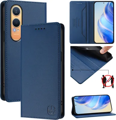 Obrázek produktu pro Kožené pouzdro pro OnePlus Nord CE4 Lite, flipové pouzdro s přihrádkami na karty, peněženkou a stojánkem Modrý