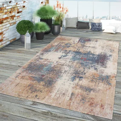 Produktbild von TT Home In-& Outdoor Teppich Küche Wohnzimmer Wetterfest Balkon Vintage Design Abstrakt Größe 160 cm Rund