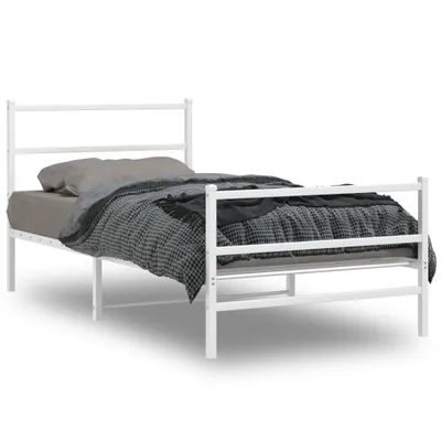 Zdjęcie produktu dla vidaXL Rama łóżka z wezgłowiem i podnóżkiem metalowa biała 100x190 cm