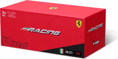 A red box with the Ferrari logo and racing details.