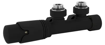 Zdjęcie produktu dla Zawór grzejnikowy termostatyczny multiblok - Narożny - Rozstaw 50 mm - Czarny