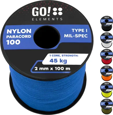 Produktbild von GO!elements 100m Paracord 2mm Seil aus reißfester Nylonschnur - Paracord 100 Typ I Survival Schnur - Reißfest bis 45kg - geeignet als Allzweckseil, Reepschnur, Kordel, Maurerschnur, Farbe: Blau