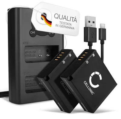 Immagine prodotto di CELLONIC 2x Batteria per Fotocamera Compatibile con Leica D-LUX, D-LUX (Typ 109), D-LUX 7, BC-DC15 – (980mAh, 7.4V) + Caricabatterie Doppio