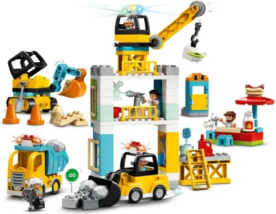 Produktbild von LEGO 10933 DUPLO Große Baustelle mit Licht und Ton, Fahrzeuge mit Push und Go Motor, Spielzeug für Kinder im Alter von 2–5 Jahren