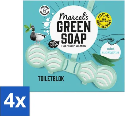 Produktbild von Marcel's Green Soap - Toilettenblock - Minze & Eukalyptus - Langanhaltende Wirkung - 1 Toilettenblock - Vorteilspack - 4 Stücke
