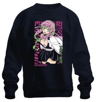 Immagine prodotto di Mitsuri Kanroji Kimetsu no Yaiba kawaii rosa verde capelli unisex felpa pullover, Navy, S