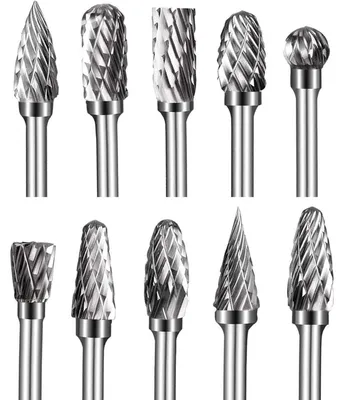 Zdjęcie produktu dla Zestaw 10 frezów z węglika wolframu, dwustronne, do obróbki drewna i metalu. Średnica trzpienia: 3 mm, średnica frezu: 6 mm