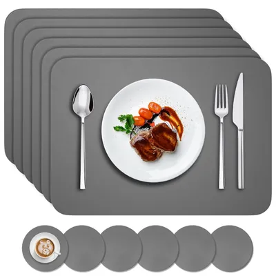 Produktbild von Set von 12 Waschbaren PVC Platzdeckchen - Dunkelgrau