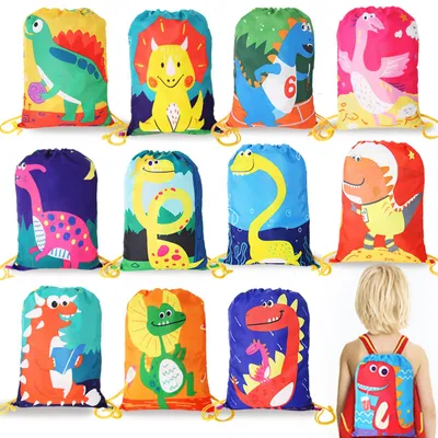 Productafbeelding van Goodiebags voor kinderen, met dinosaurusmotief, 12 stuks, 29 x 21,5 x 4 cm, meerkleurig, geschikt voor feestjes