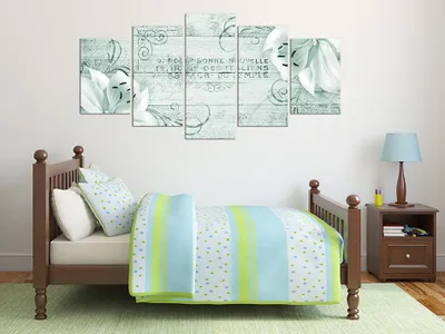 Produktbild von Akustikbild Blumen Holz 200x100 cm 5-teilige Bilder Akustikschaum Hochleistungsschallabsorber Schallschutz Leinwand 5 tlg Wandbild Raumakustik Schalldämmung b-A-0181-b-p