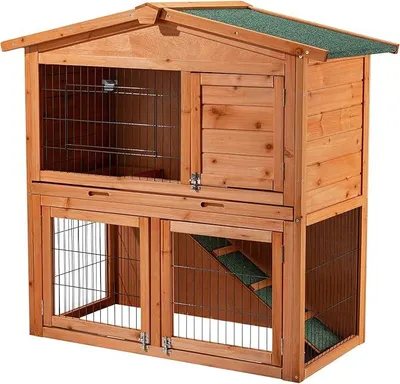 Produktbild von 2 Etagen Nagerhaus 1015 x 510 x 1000 mm, Hasenstall zweistöckig aus Fichtenholz, mit Bitumeneindeckung und Kotwanne, Kleintierhaus Freilauf Gehege